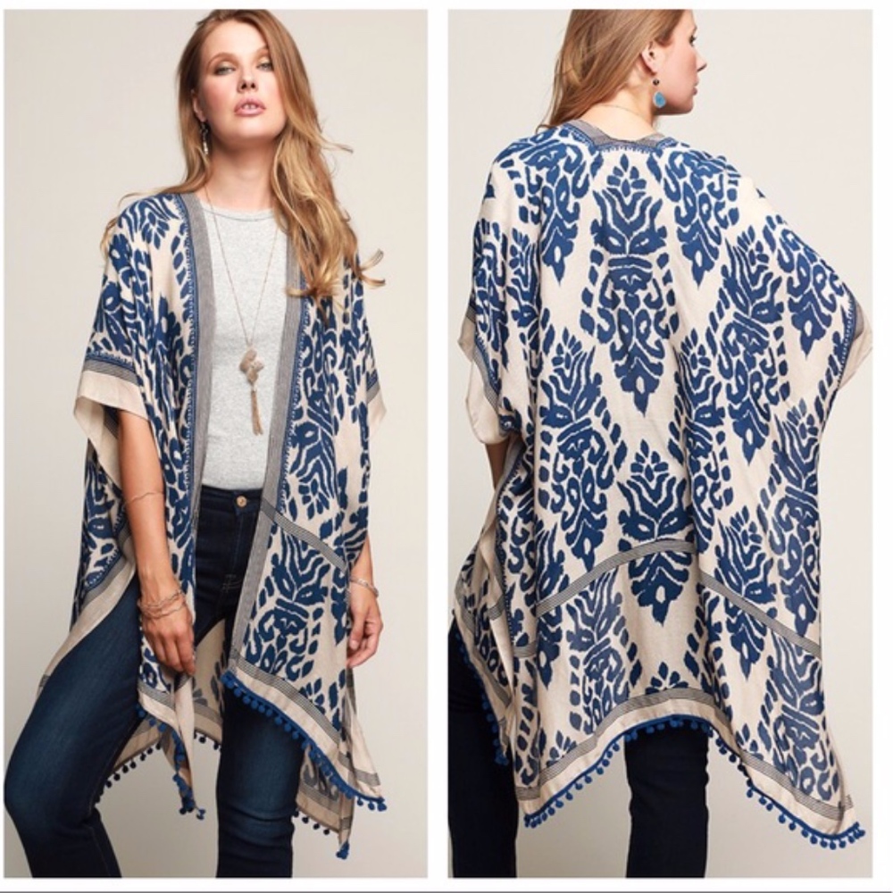 Cobalt  Blue and Beige Boho  Kimono